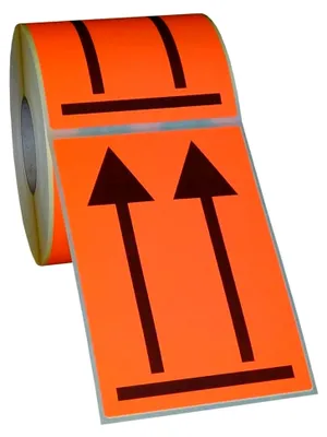 Produktbild von Versandetiketten mit Doppelpfeil - oben - auf Rolle - 100 x 150 mm - 500 Stück - schwarz/leuchtrot