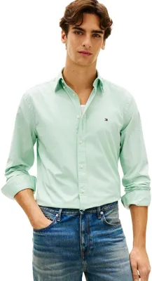 Productafbeelding van Tommy Hilfiger herenoverhemd, flexibel poplin, effen, regular fit, groen (crushed mint), maat X