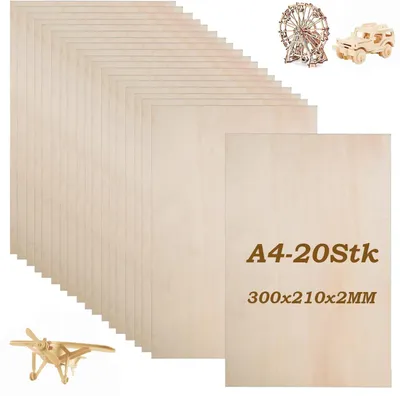 Productafbeelding van 20 stuks lindenhout platen 30 x 21 cm 2 mm voor knutselprojecten