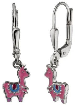 Produktbild von Kinder Ohrhänger Lama 925 Silber pink-lila-blau Lackeinlagen Ohrschmuck Ohrringe