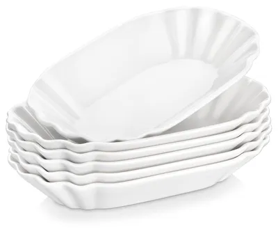 8 rechteckige Porzellanschalen, 19,5x12x3,5 cm, creme-weiß