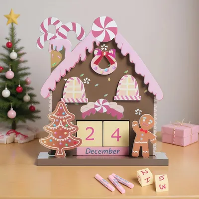 Image de Calendrier de l'Avent, maison de Noël, en bois, réutilisable, décoration de table, dimensions : 15 x 6,5 x 18 cm