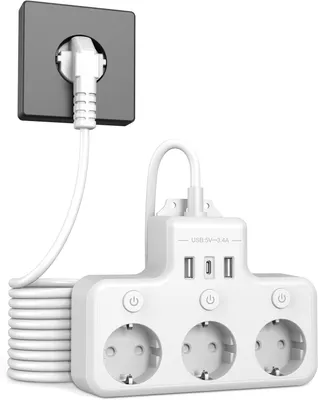 Zdjęcie produktu dla Gniazdko narożne do kuchni z portami USB - listwa zasilająca 4-gniazdowa - listwa zasilająca z włącznikiem/wyłącznikiem - przedłużacz 2 metry