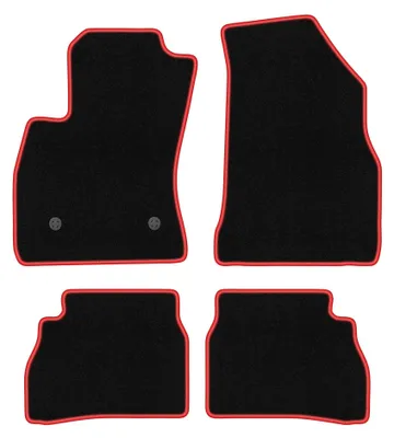 Produktbild von Velours-Fußmatten für Fiat Doblo II 2009-2020 – 4-tlg, Schwarz/Rot, passgenau – Wielganizator CARLUX