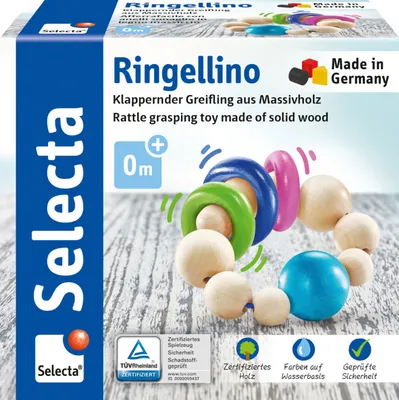 Immagine prodotto di Selecta Ringellino, klappernder Greifling, Greifring, Greifspielzeug, Holz Spielzeug, 8.5 cm, 61070