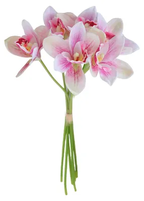 Produktbild von 6-teiliger künstlicher Cymbidium-Bouquet mit realistischer Haptik, kein Verwelken, leuchtende Farben.