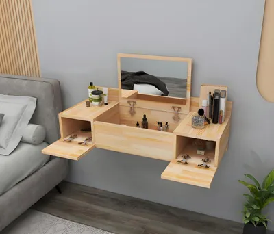 Obrázek produktu pro Moderní béžový toaletní stolek se zrcadlem konzolová komoda Ložnice