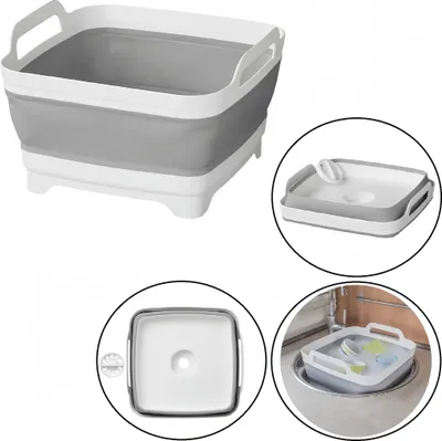Produktbild von Faltbare Spülschüssel Camping,31x30x20 - Waschschüssel,Bodenablauf gefaltet 7cm,Campingausrüstung,PP+TPR -Material,Verdickte Design,Lagerung der Küche
