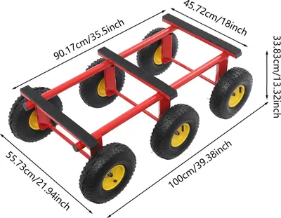 Zdjęcie produktu dla Wózek transportowy – platforma do transportu ciężkich ładunków – udźwig 544 kg – koła terenowe – do użytku w domu i na magazynie – kolor czerwony