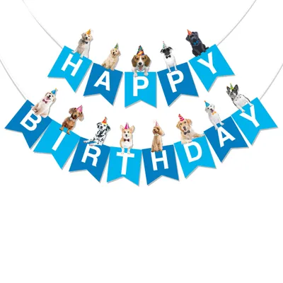 Produktbild von BRUBAKER Happy Birthday Hunde Geburtstagsgirlande - Geburtstag Deko Wimpelkette - Tier Banner - Geburtstagsdeko Girlande für Geburtstagsfeier, Blau