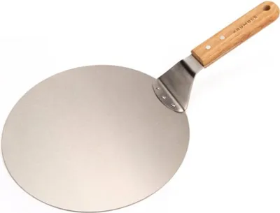 Produktbild von Krumble Pizzaschaufel - Runder Edelstahl - Zum Grillen oder Backen - Pizzaspatel - Holzgriff - ø25,5 cm Durchmesser
