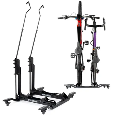 Produktbild von RTR BIKES Double Up Fahrradständer Boden für 2 Fahrräder - Vertikal & Freistehend auf Rollen - E-Bike geeignet bis 60kg (2x30kg) - Platzsparend 0,5m²
