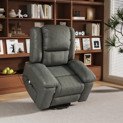 Image de Fortuna Lai Fauteuil releveur électrique Fauteuil TV Fauteuil de massage avec vibration et chaleur, poches latérales, fauteuil de relaxation avec télécommande, gris