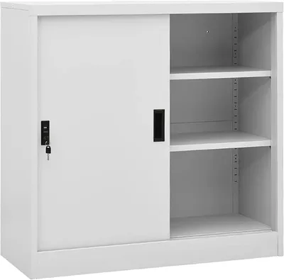 Produktbild von Metallschrank Schrank Metall Aktenschrank Mehrzweckschrank Aktenschrank Büroschrank mit Schiebetür Hellgrau 90x40x90 cm Stahl
