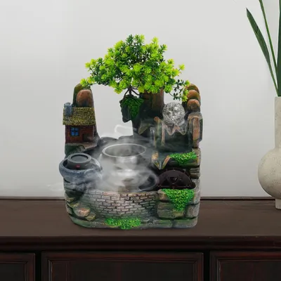 Produktbild von Feng-Shui Innenraum-Wasserbrunnen - Tischbrunnen - LED-Beleuchtung - 220V Pumpe - 24V Nebler - 4W Leistung - Harz & Glas - Modernes Design