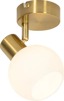 Produktbild von QAZQA - Art Deco Art-Deco-Spot I Spotlight I Deckenspot I Deckenstrahler I Strahler I Lampe I Leuchte Gold I Messing mit Opalglas verstellbar – Anouk I Wohnzimmer - Rund - LED geeignet E14