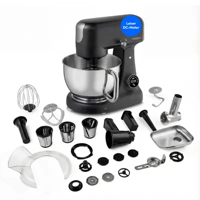 Produktbild von MEDION Küchenmaschine (Fleischwolf, 4,6 L Edelstahlschüssel, leiser Gleichstrommotor, 800 Watt,  Reiben Raspeln Schneiden, Digitales Sensor Touch Display, Knetmaschine, Teigmaschine, MD12600) schwarz