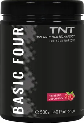 Produktbild von TNT Basic Four (500g, Himbeere) - Trainingsbooster mit Tyrosin, Beta-Alanin, Creatine und Koffein