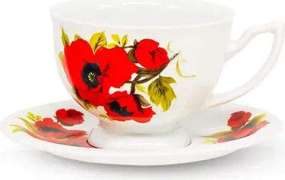 Produktbild von Teeset "Kaiserlich", Design "Mohnblumen", 1 Tasse 370 ml + 1 Untertasse