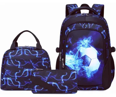 Produktbild von Schulrucksack Set 3-teilig Jungen Wasserfest 18 Zoll Blau Fußball