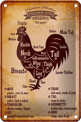 Produktbild von Blechschild Hähnchen 12x18cm Chicken cuts Organic Metzgerei