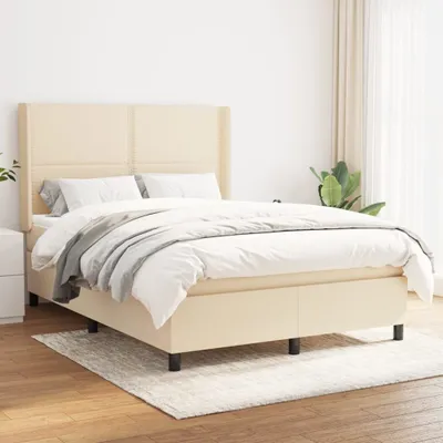 Produktbild von The Living Store Boxspringbett mit Matratze Creme 140x200 cm Stoff
