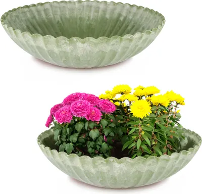 Image de Jardinières rondes ondulées pour l'extérieur vert marbré 28 cm