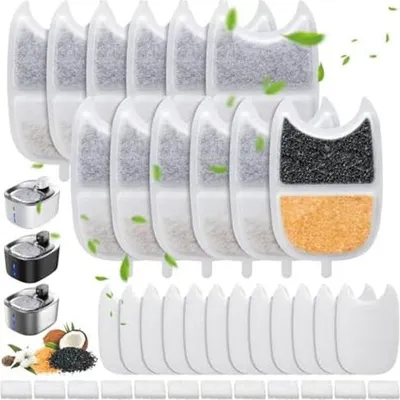 Produktbild von 12 Packung Filter Katzenbrunnen für FEELNEEDY 4L Trinkbrunnen für Katzen (YPD-C004), 12 Filter Trinkbrunnen Katzen & 12 Vorgefilterte Schwämme & 12 Schwämme für Wasserpumpe | Katzenbrunnen Ersatzfilter