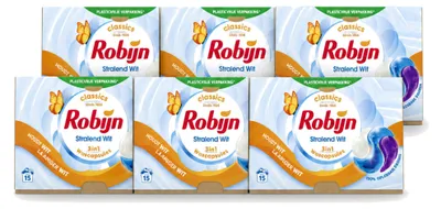 Produktbild von 6 x Robijn 3-in-1 Wascapsules Stralend Wit - Vorteilspackung - 6 Stücke
