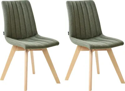 Produktbild von BELIANI Esszimmerstuhl 2er Set Dunkelgrün Stoffbezug Gesteppt Vertikale Steppung Helle Holzbeine Ohne Armlehnen Retro-Design Wohnzimmer Küche Wohnküche