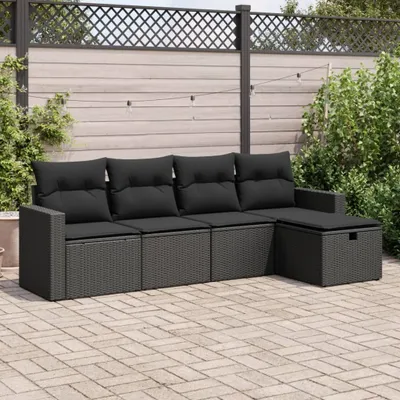 Produktbild von Eleganten-Stil 5-tlg. Garten-Lounge-Set mit Kissen Garten-Sofagarnitur, Outdoor Indoor, Schwarz Poly Rattan Gartenmöbel-Sets CHY63481892