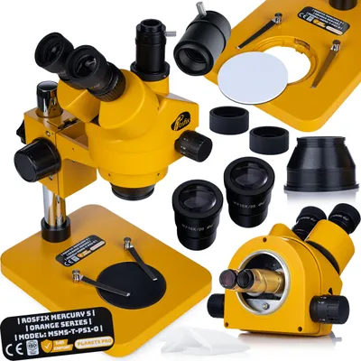 Produktbild von Mikroskop Trinokular Rosfix Mercury S MSMS-T-PS1-O – Zoom 7-45x | Greenough Optik | LED 56x Beleuchtung | Elektronikinspektion & Lötservice