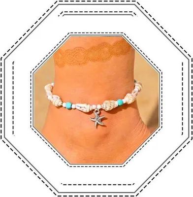 Produktbild von Boho Enkelband mit Stern und Türkis Perlen Silber Strand Schmuck