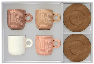 Image de Coffret 4 Tasses Café Porcelaine Acacia Design élégant, Matériaux Naturels Et Modernes - Pozzi Milano Spa