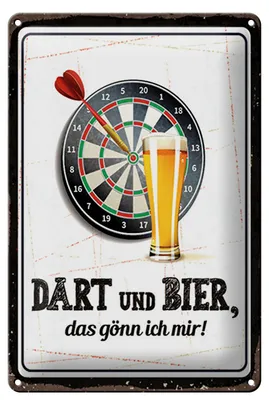 Produktbild von Blechschild Dart und Bier gönn ich mir, 30 x 20 cm, Blechschilder Spruch Sport Hobby