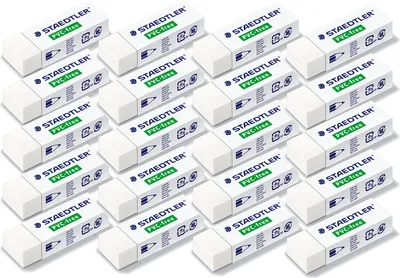 Produktbild von Staedtler 525 B20 Radierer PVC und latexfrei, 23 x 13 x 65 mm, Schachtel mit 20 Stück, weiß