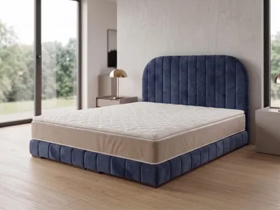Produktbild von Polsterbett  LEON 3 mit Kopfteil, modernes gepolstertes Bett in 200 x 200 cm Farbe: Dunkelblau