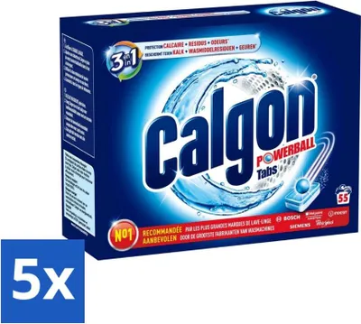 Produktbild von Calgon – Waschmaschinenreiniger – Gegen Kalkablagerungen / Waschmittelrückstände / Gerüche – 55 Tabletten - Vorteilspack - 5 Stücke