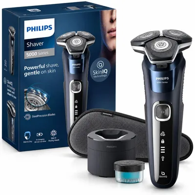 Image de Philips SHAVER Series 5000 S5885/50, Rasoir rotatif, Bleu, SkinIQ, Boutons, SH71, 2 an(s)