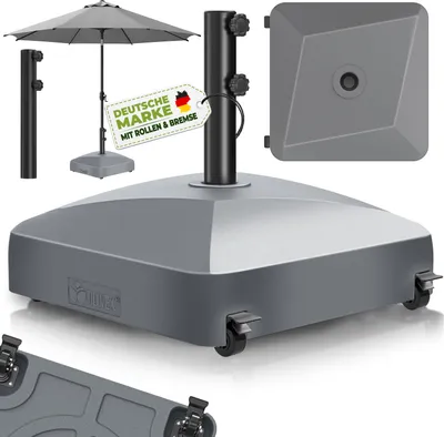 Immagine prodotto di tillvex® Supporto per ombrellone GRAVIA con rotelle e freni antracite | Supporto per ombrellone riempibile 37 litri / 56 kg | Peso ombrellone e ombrellone da mercato Ø 1,8-3,7 m | Supporto per ombrellone a braccio resistente alle intemperie