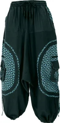Produktbild von Haremshose, Pluderhose, Pumphose, Aladinhose `Flower of Life` - Schwarz/petrol, Herren, Baumwolle, Hosen