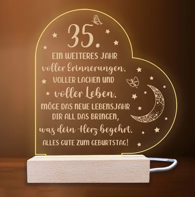 Produktbild von INDIGOS UG - LED Nachttischlampe - 35. Geburtstag - Herz rechts mit Spruch - Nachtlicht - 3D-LED-Lampe - Geburtstag - Geschenk für Freund, Freundin, Familie - Liebe, Geburtstagsgeschenk