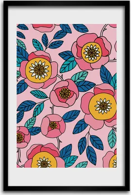 Produktbild von Bild - Bilderrahmen - 40 cm x 60 cm - MDF - Rahmen - Wandkunst - Bunte Blumen