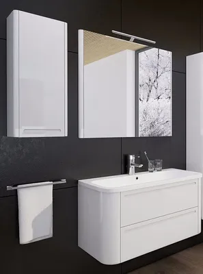 Produktbild von Badmöbel Set "GLORIA 100CM" MÖBEL BADSET MIT WASCHBECKEN WEISS HOCHGLANZ LED Waschtisch Spiegel LED Hängeschrank