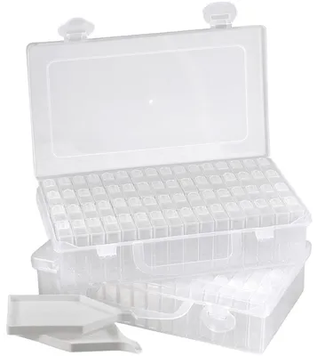 Imagen del producto de TRANKIELO® - Paquete de 2 cajas de almacenamiento con 64 compartimentos para pintura con diamantes – Plástico, portátiles, transparentes
