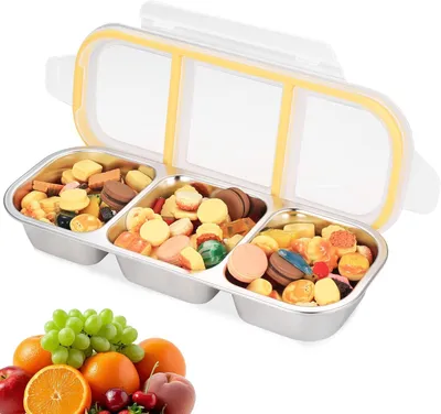 Produktbild von Edelstahl Lunchbox 3 Fächer, auslaufsicher, mit Deckel, für Arbeit
