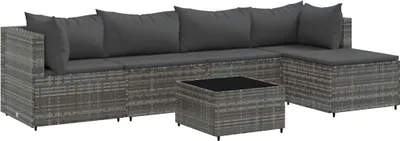 Obrázok produktu pre vidaXL 6-dielna záhradná súprava s vankúšmi Grey Poly Rattan