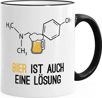 Produktbild von Kaffeetasse Bier ist auch eine Lösung Spruchtasse MoonWorks® schwarz unisize