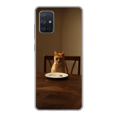 Produktbild von MuchoWow® Handyhülle Schutzhülle Hülle für Samsung Galaxy A51 5G Katze - Esstisch - Teller Silikon Softcase Handy Hülle - Abbildung