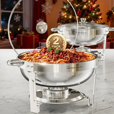 Chafing Dish Set 2er-Pack, Edelstahl, Glasdeckel, 4L